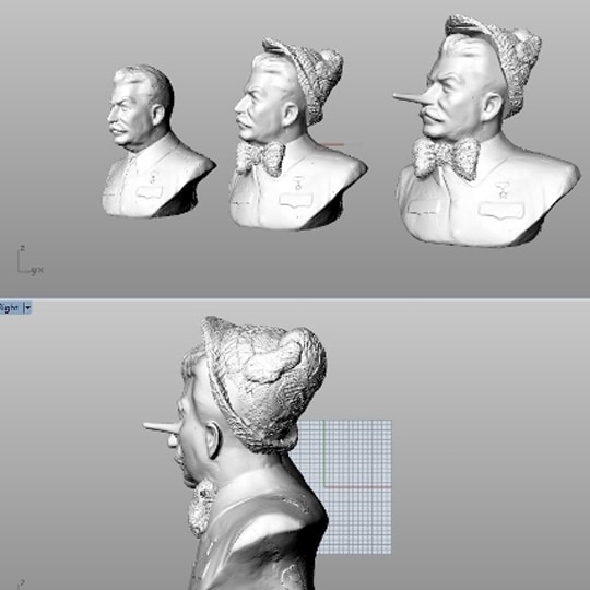 3D szkennelt modellek kombinálása és módosítása: Sztálin vs. Pinokkió